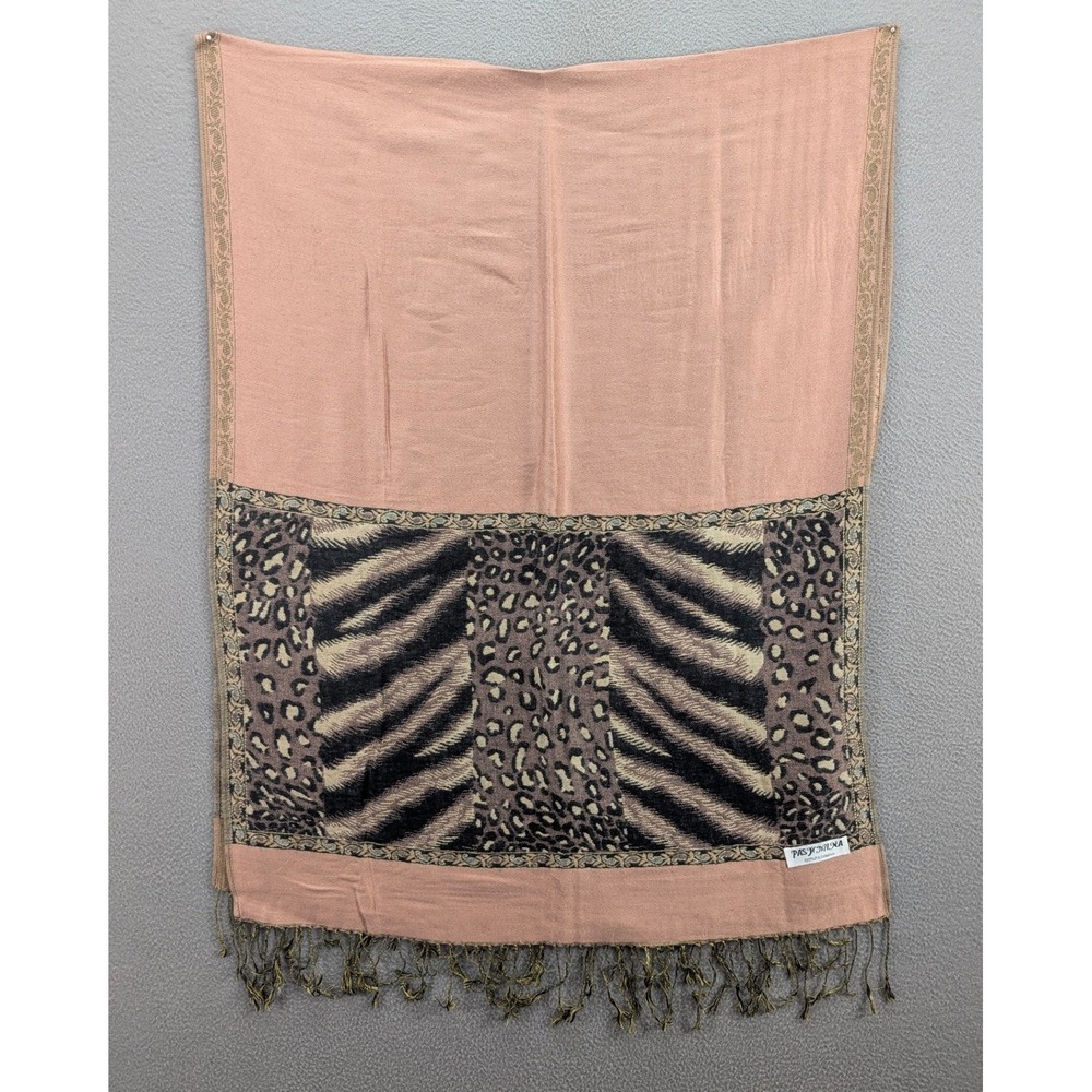 Pashmina Animal‎ Print Scarf Leopard Zebra Pink Gold Wrap Shawl Fringed 75" Long